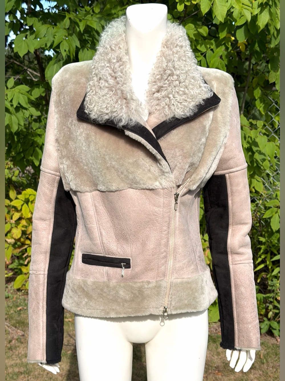 Bod & Christensen Shearling Jacket Women Small Sheepskin Leather Moto Aviator